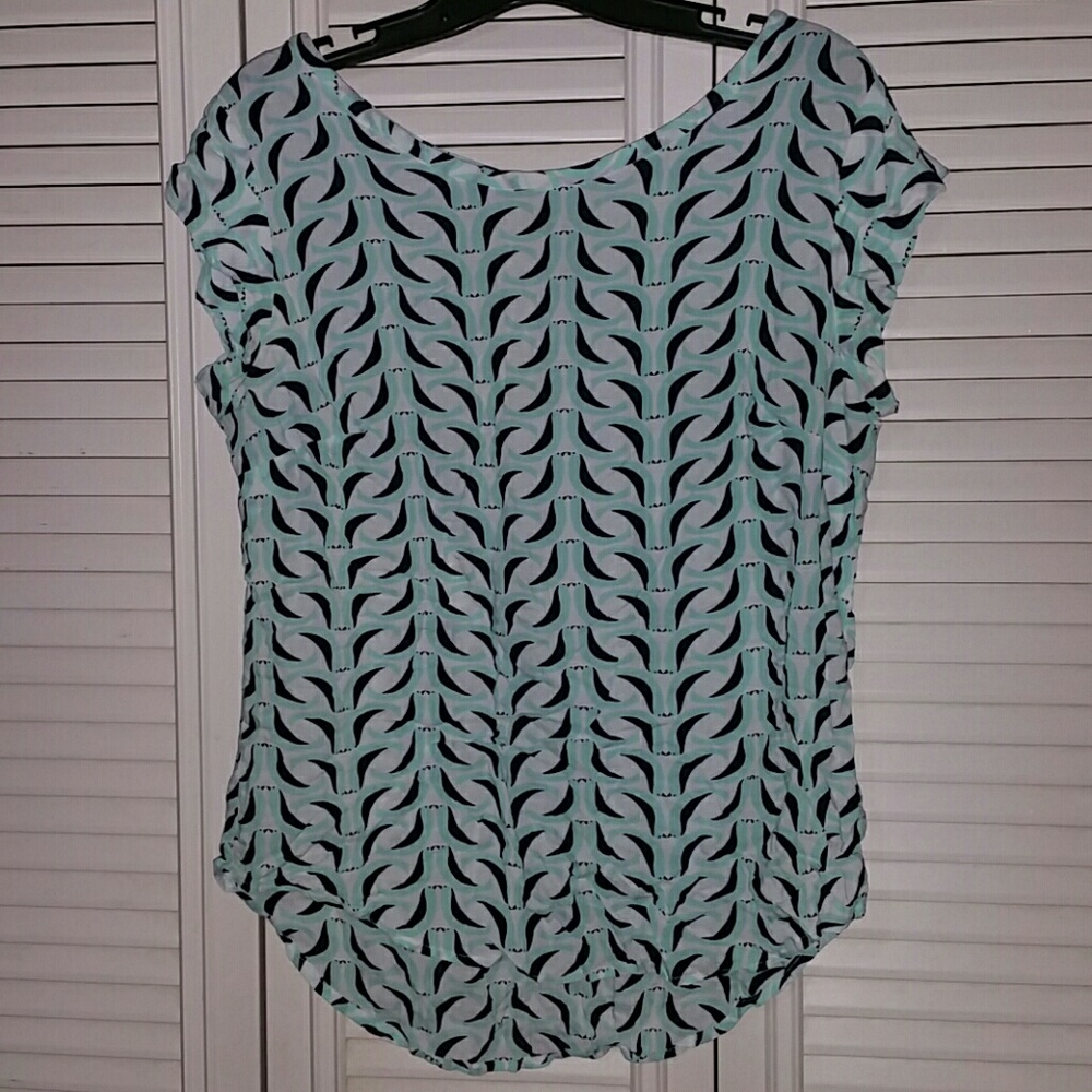 Mint green bird print cap sleeve Stylus shirt
